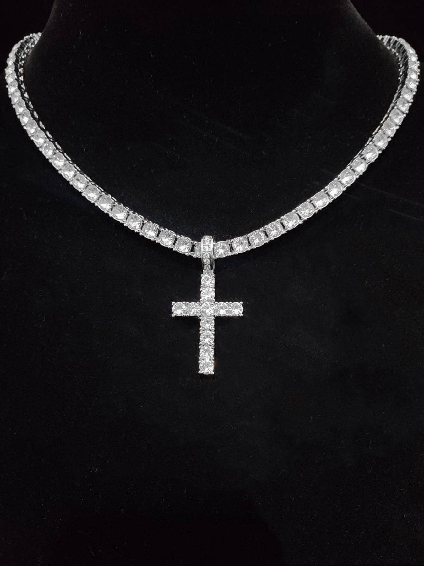 Unisex Easter Rhinestone Cross Pendant Necklace, Hip Hop Necklace, Fashion Elegant All-match Stainless Steel Jewelry Accessories, Bling Stylish Accessory, Exquisite Chain Jewelry