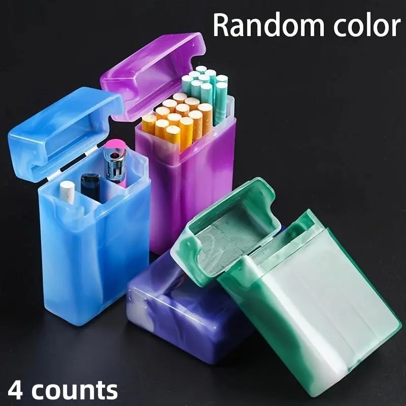 Men's Portable Cigarette Box with Lighter Holder, Durable Plastic Flip Design, Random Gradient Color, Compact Storage for Smoking Accessories