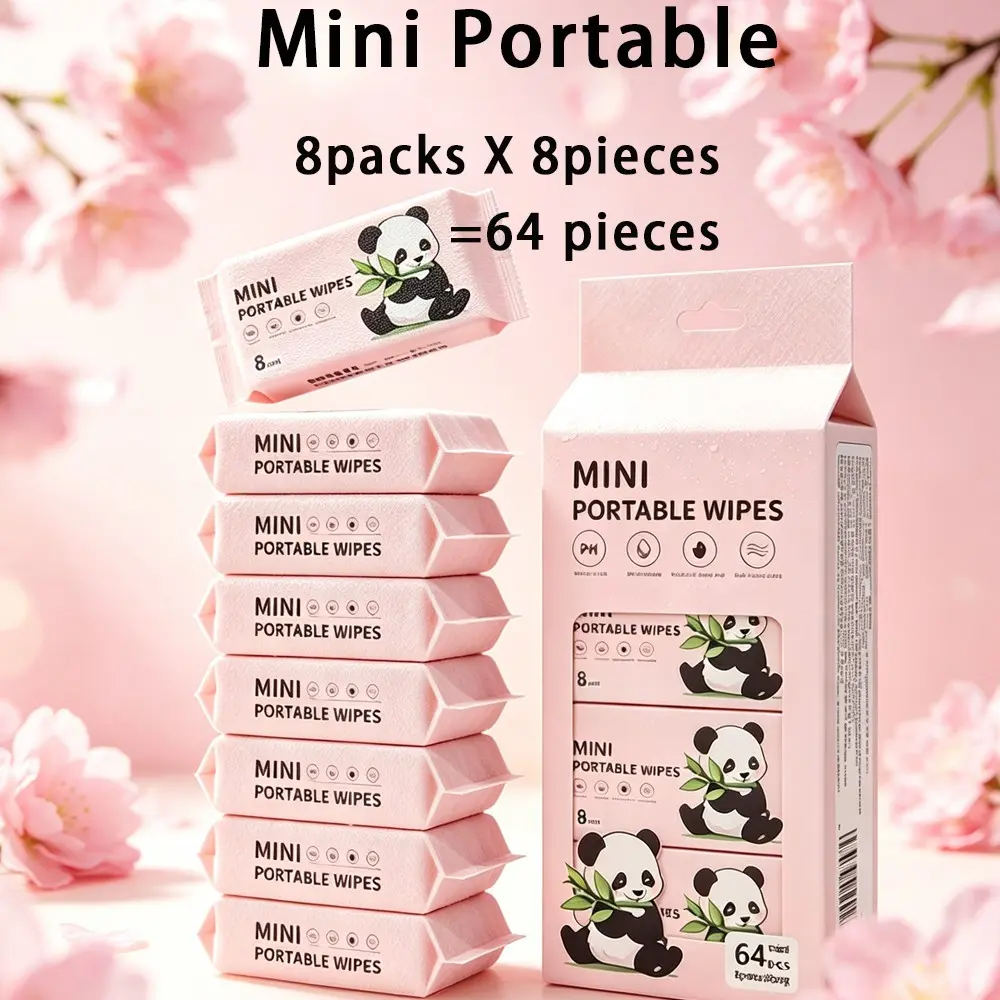 64 Pcs Mini Portable Wet Wipes, Alcohol-Free Unscented Sanitizing Cloths, Travel Cleaning Supplies, Ideal for Pets, Camping, Holidays