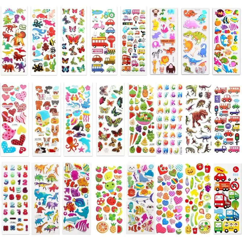 24 Sheets 3D Puffy Stickers, Cute Raised Bubble Stickers for Scrapbooking, Journaling, Crafts, Kids DIY Projects & Party Supplies