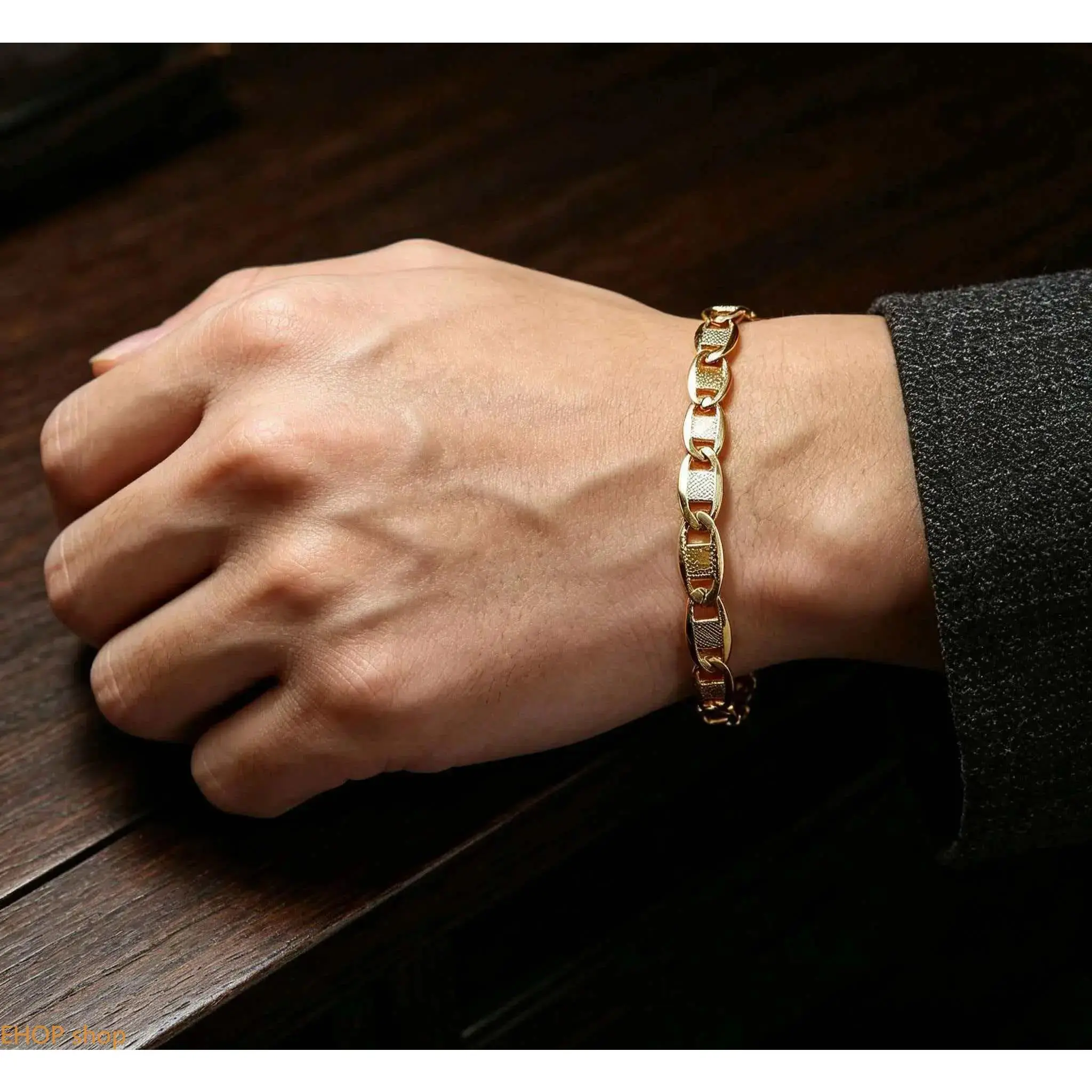 Women's LOVE Engraved Gold Figaro Chain Bracelet, Delicate Textured Link Gold Bracelets, Romantic Costume Jewelry Gift for Her, Token, Affection