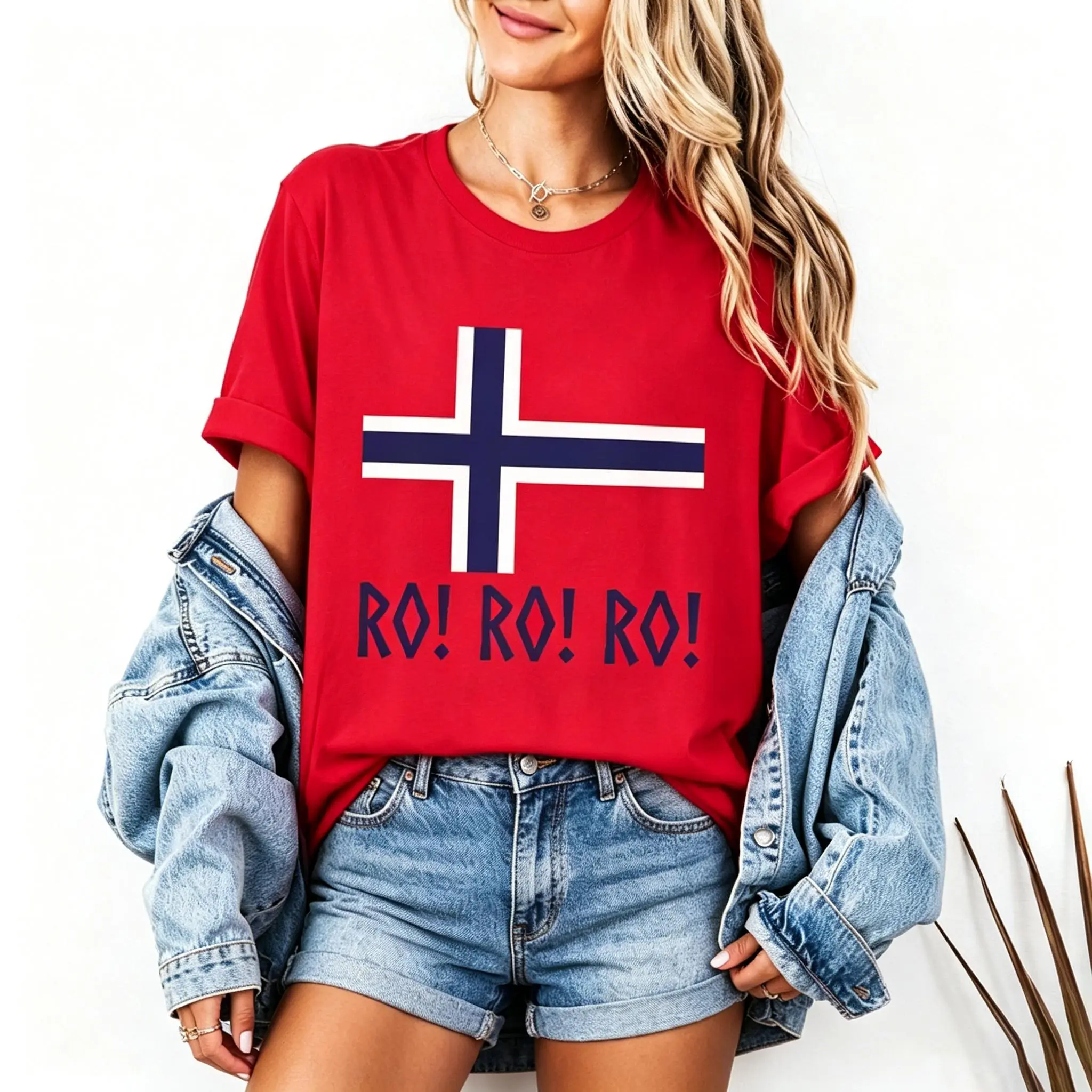 RO! RO! RO! Norway Flag Distressed Letter Graphic T-Shirt | Norwegian Pride Casual Oversized Tee