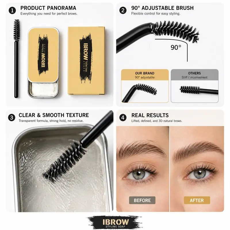 Pocket compact sweatproof clear brow gel with space-saving tin layout, adapts tropical hot humid weather for short weekend trips and random outdoor casual activities