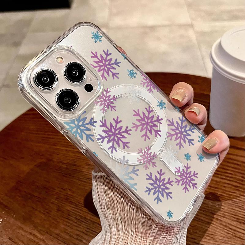Dreamy Gradient Snowflakes for Winter Solstice MagSafe Case for iPhone 17 Pro Max Air 16 16e 15 14 Plus 13 12 11 X XS Pattern Magnetic Acrylic Back TPU Edges Shockproof Ultra Thin Mobile Phone Cover Valentine's Day Gift 2D printing