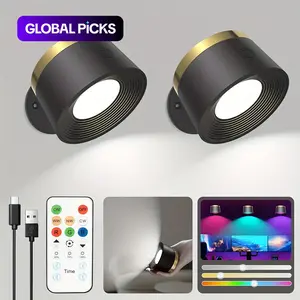 USB Rechargeable Smart LED Wall Light, 1/2 Counts RGB Night Light with Remote Control, 360° Rotatable Spotlight for Bedroom, Bedside, Display Wall, Cabinet, Hallway, Game Room #TOP PICKS
