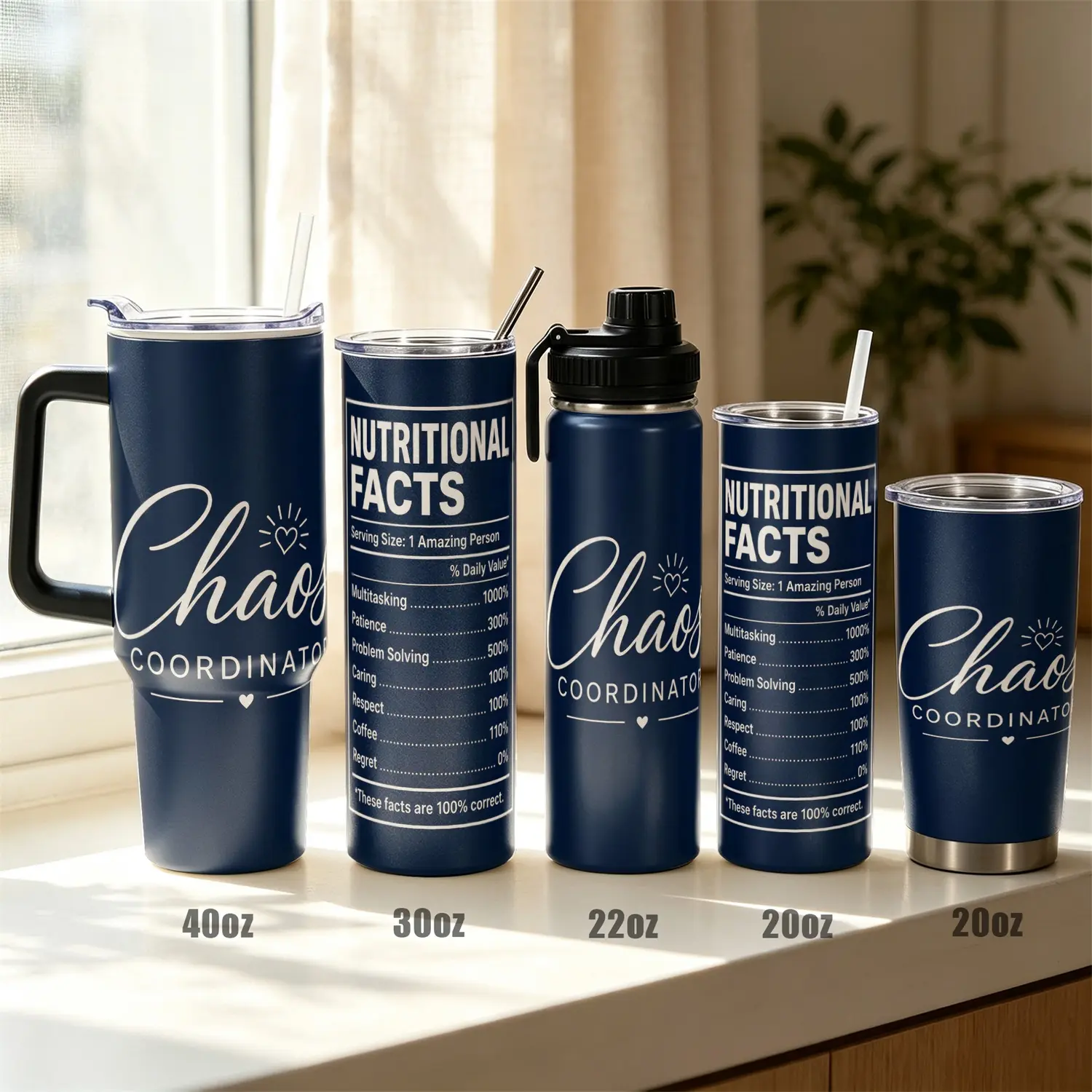 1pc, 40oz/30oz/22oz/20oz Tumbler Vacuum Insulated Stainless Steel Coffee Travel Mug with Leak Proof Lid 12 Hours Cold 8 Hours Hot Chaos Coordinator Engraved Cup Birthday Gifts for Friends Family Gym Commuter Office Use