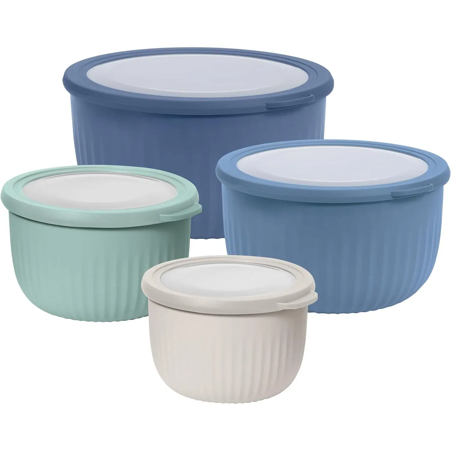 Set of 4 Prep, Store & Serve Plastic Bowls - w/See-Thru Lids- Dishwasher, Microwave & Freezer Safe, (0.7, 1.4, 2.6, 4 Quarts) - Multicolor