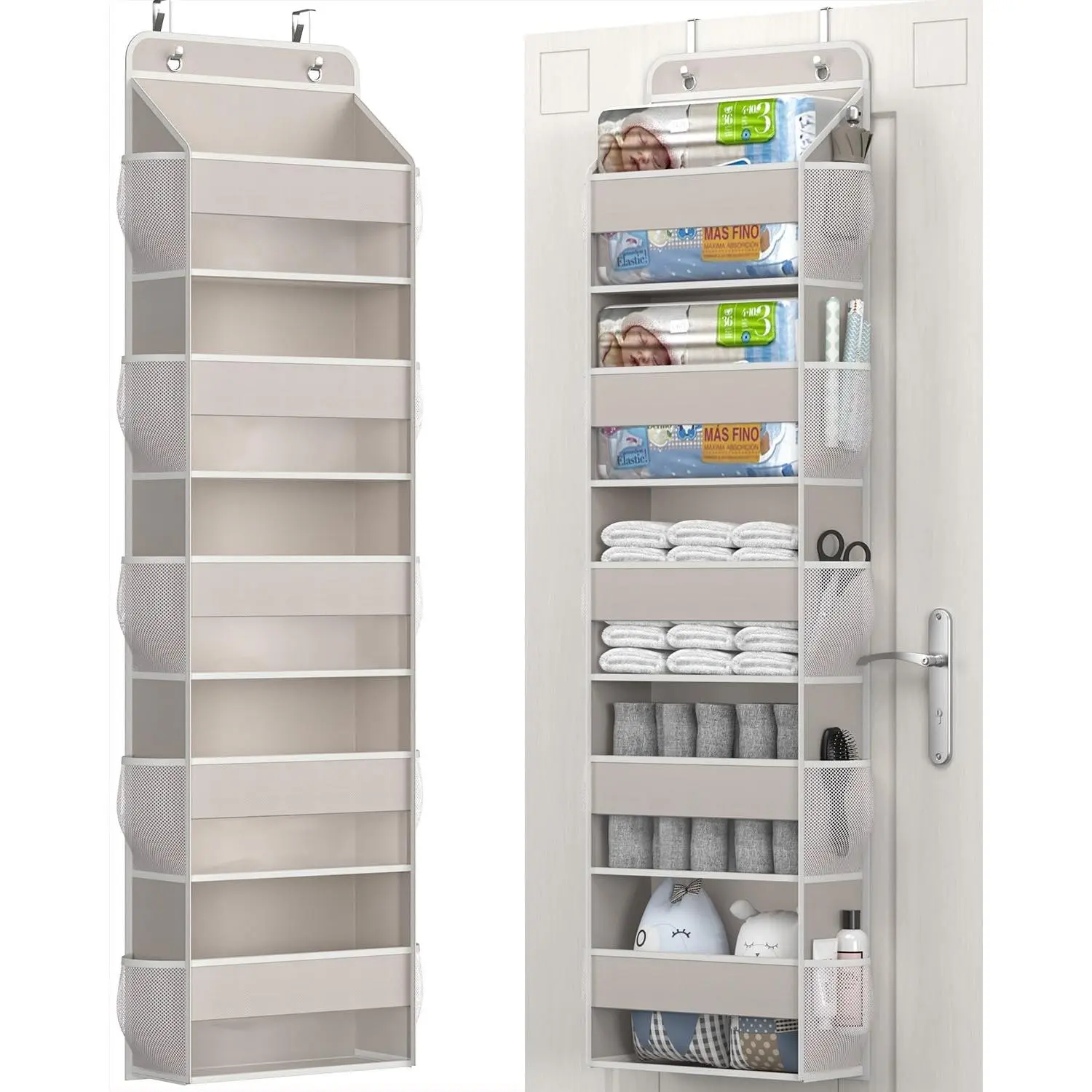 Over The Door Storage Organizer, RV Bathroom Organizer, Over The Door Organizer Camper Storage and Organization, 5 Shelf Hanging Over Door Organizer for Camper, Bathroom, Bedroom, Closet-Beige