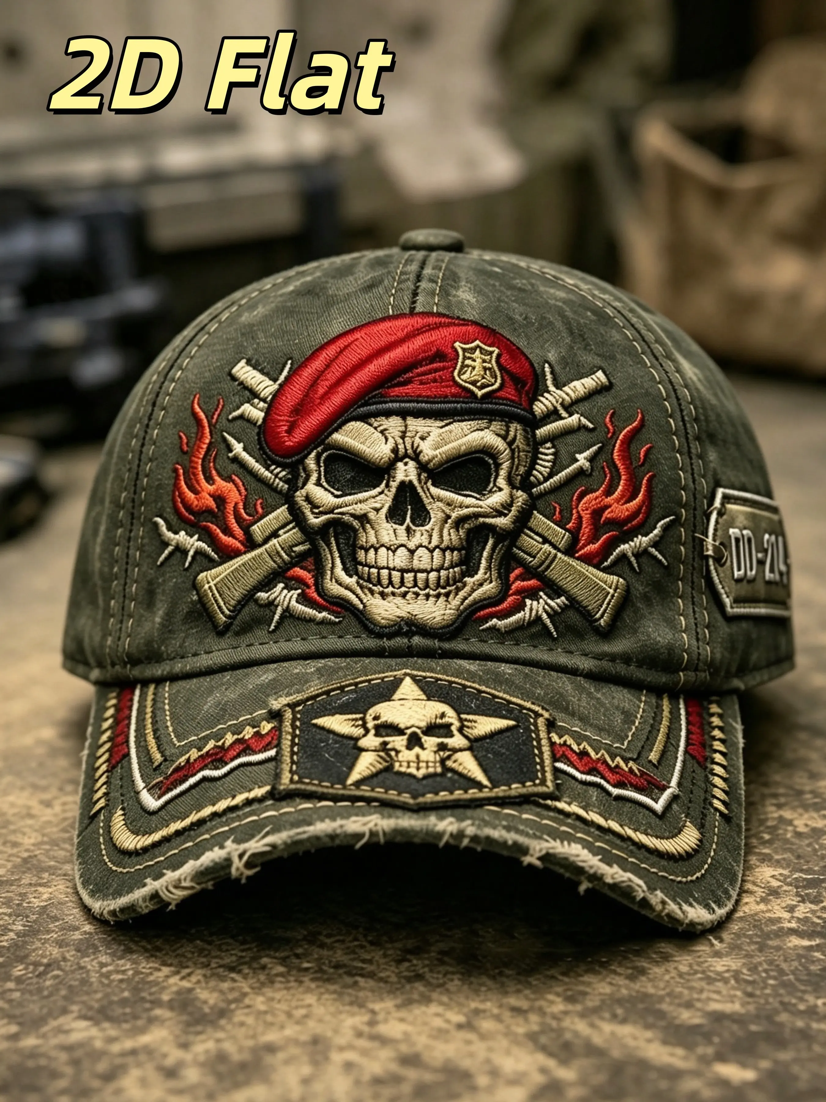 Vintage Washed Military Skull Pattern Baseball Hat, Adjustable Breathable Sun Hat for Men, Ideal for Outdoor Activities, Hunting, Streetwear