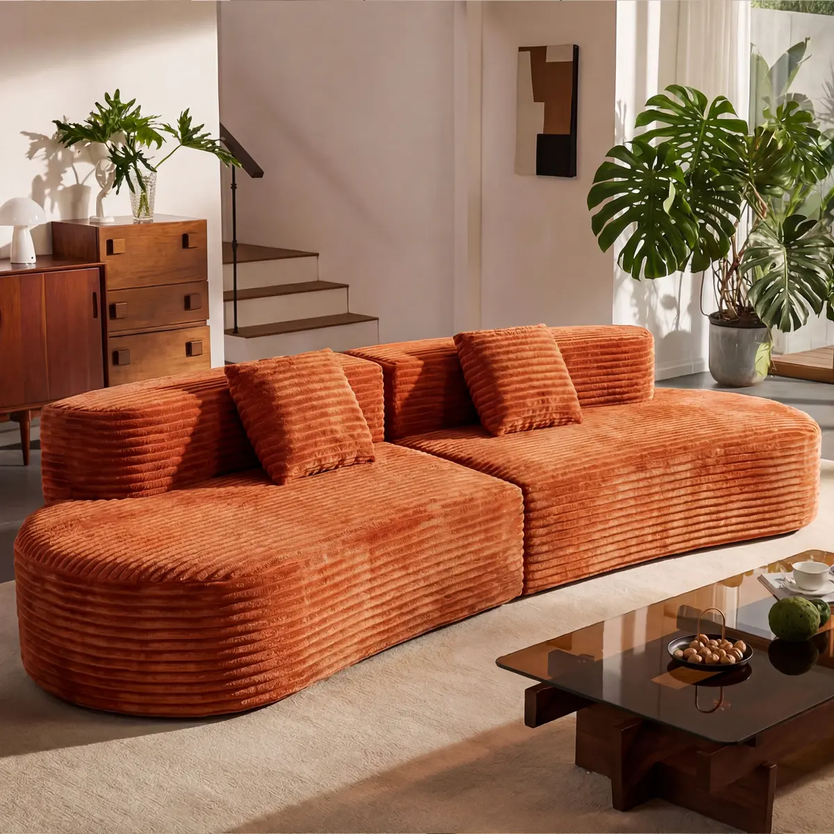 108.6" Oversized Curved Cloud Sofa – Frameless Compression Couch with 2 Pillows, Modern Modular Design for Living Room, Office, and Small Spaces