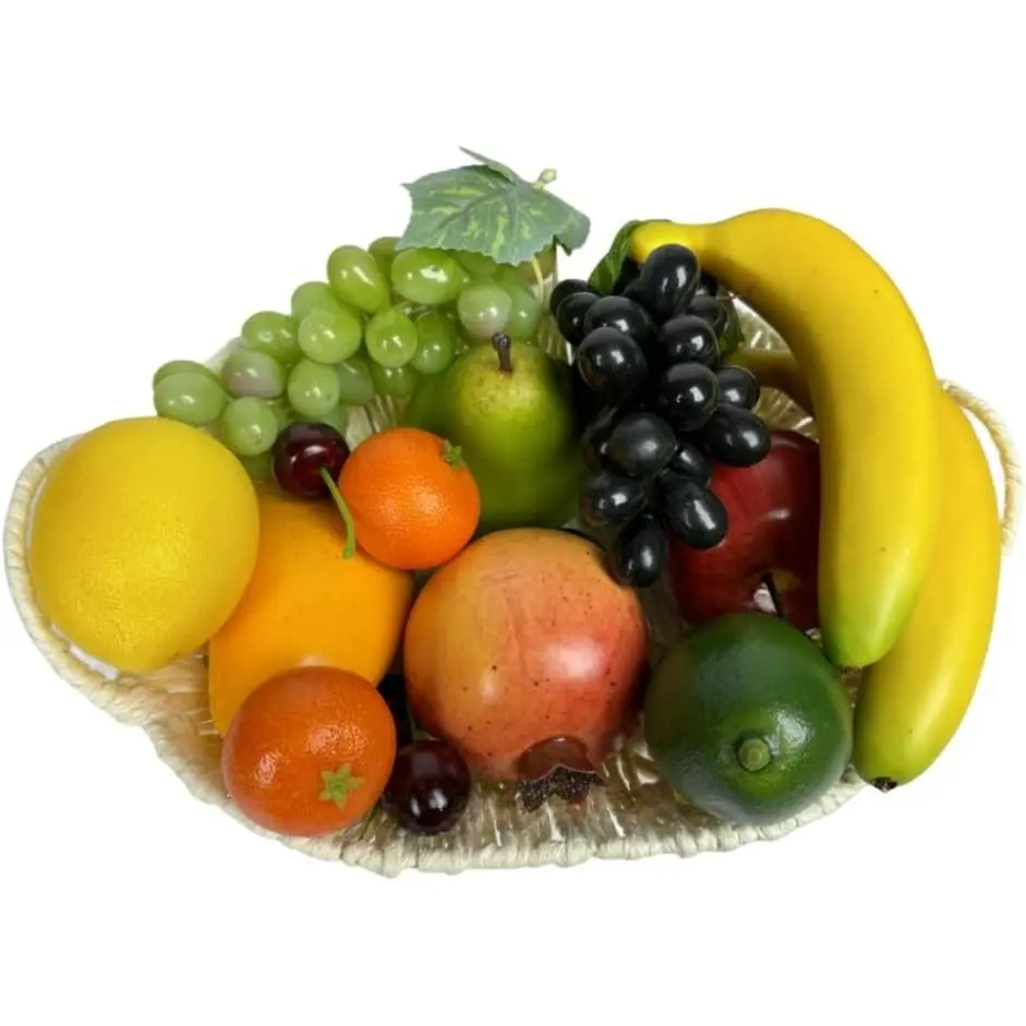 17 Pcs Mixed Artificial Fruits Set, Lifelike Simulation Fake Fruit Props for Photography Display, Home Decor Craft, Include Fake Grapes & Fake Banana, HC2412-17