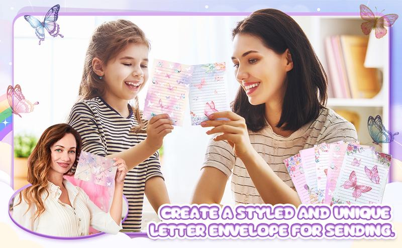 160 Packs Stationery Paper Set (50 Double Sided Stationery Writing Papers 50 Matching Envelopes) 60 Round Dot Sticker, 10 Design(Watercolor,5.5 x 8.25 Inch)