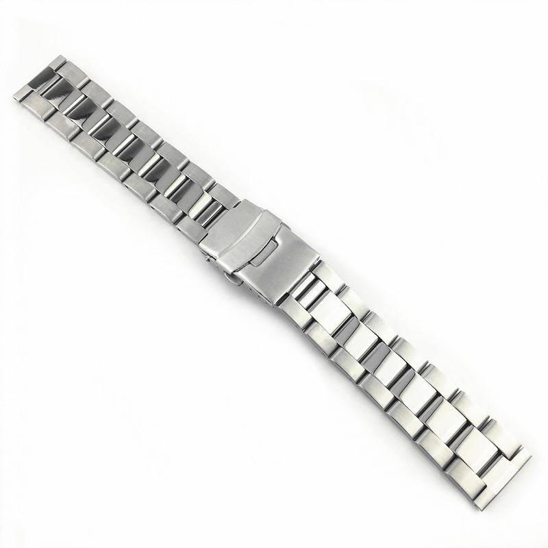 Three-bead solid stainless steel watch strap with double safety clasp, black steel diving watch chain