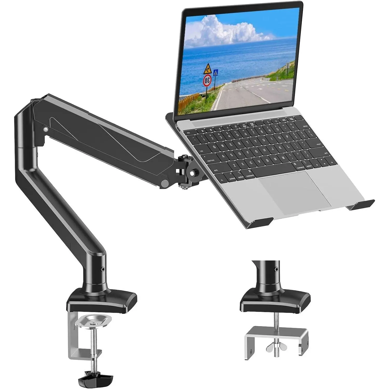 Laptop Stand for Desk, Adjustable Aluminum Laptops Arm Mount for 14-17 Inch Notebook & 32" Monitor, Laptops Arm for Desk Support for 2.2-19.8lbs, 2-in-1 Laptop Desk Mount with Clamp/GrommetGift.
