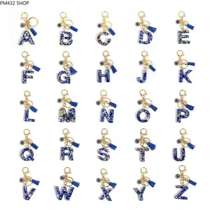Royal Blue Evil Eye A-Z Letter Keychain, Lucky Alphabet Tassel Charm, Fashion Metal Pendant for Handbag Car Decor, Daily and Holiday Gifting