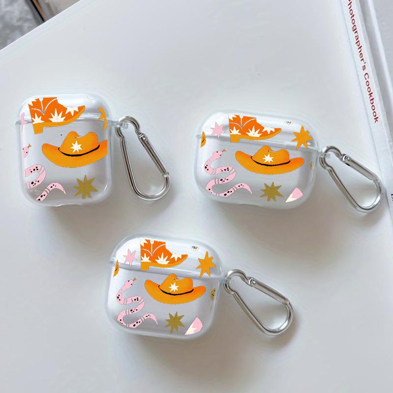 Cowboy Star Boots Pattern Protective Case for AirPods 4/3/2/1/Pro/Pro2 Soft TPU Earphone Cover, Transparent with Keychain