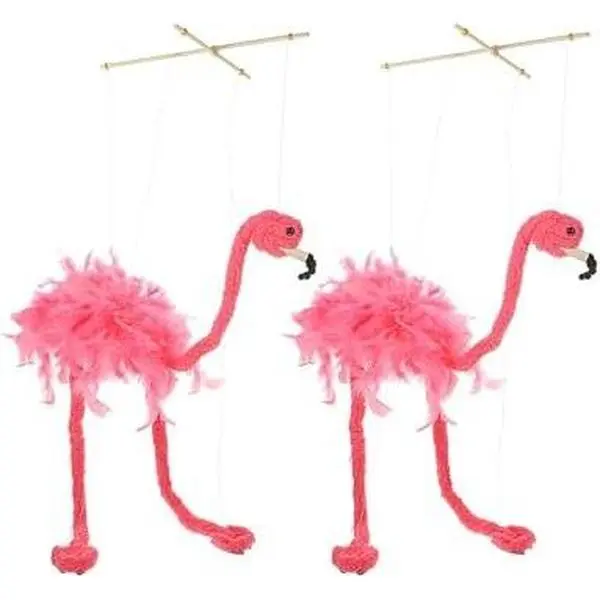 2Pcs 22.44 Inch Pink Plush Flamingo Marionette with Bamboo Strings, Lightweight Fluffy Animal Toy for Interactive Shows, Home Decoration and Family Playtime