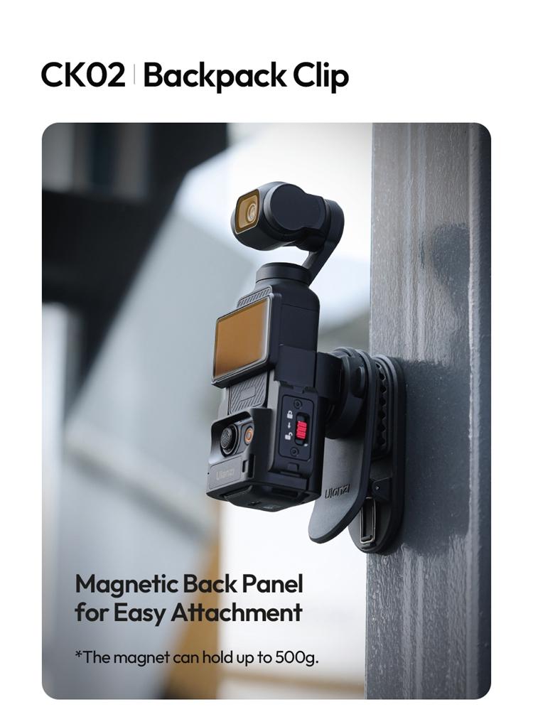 ULANZI CK02 Cka Quick Release Camera Backpack Mount Clip,CK01 Magnetic Mount Stand for DJI Osmo Pocket 3 Accessories, with Standard 1/4" Thread for Action Cameras Pocket 3 Expansion Adapter