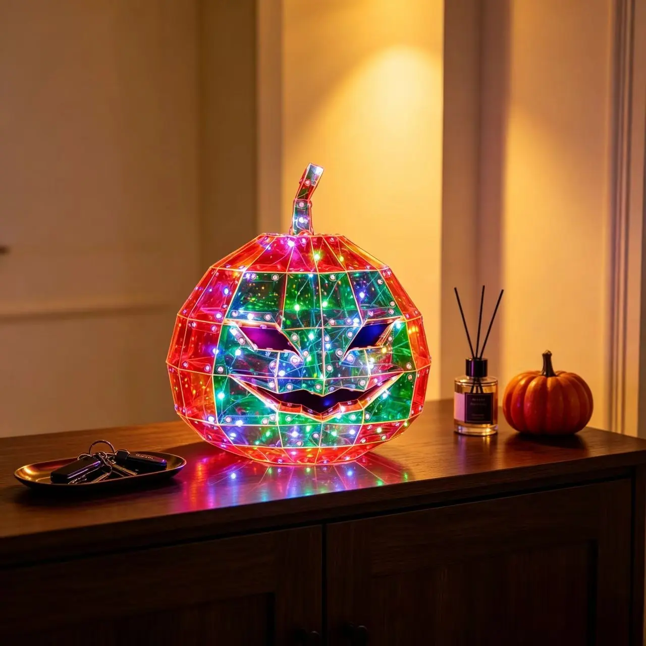 LED Colorful Pointed Pumpkin Ghost Night Light, Halloween Party Atmosphere Decor, Seven-Color Glowing Pumpkin Lamp, Tabletop Decoration