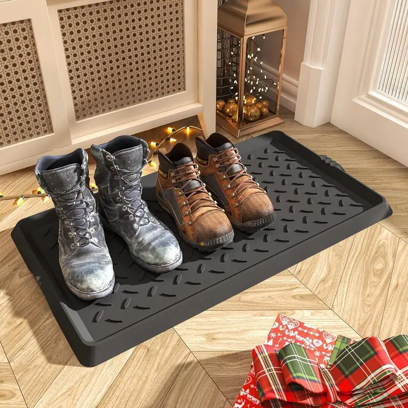 Heavy Duty Functional Rubber Boot Tray for Indoor Entryway, 16x27.5" Waterproof Shoe Mat with Raised Lip, Non-Slip Texture for Wet Shoes, Mud, Snow