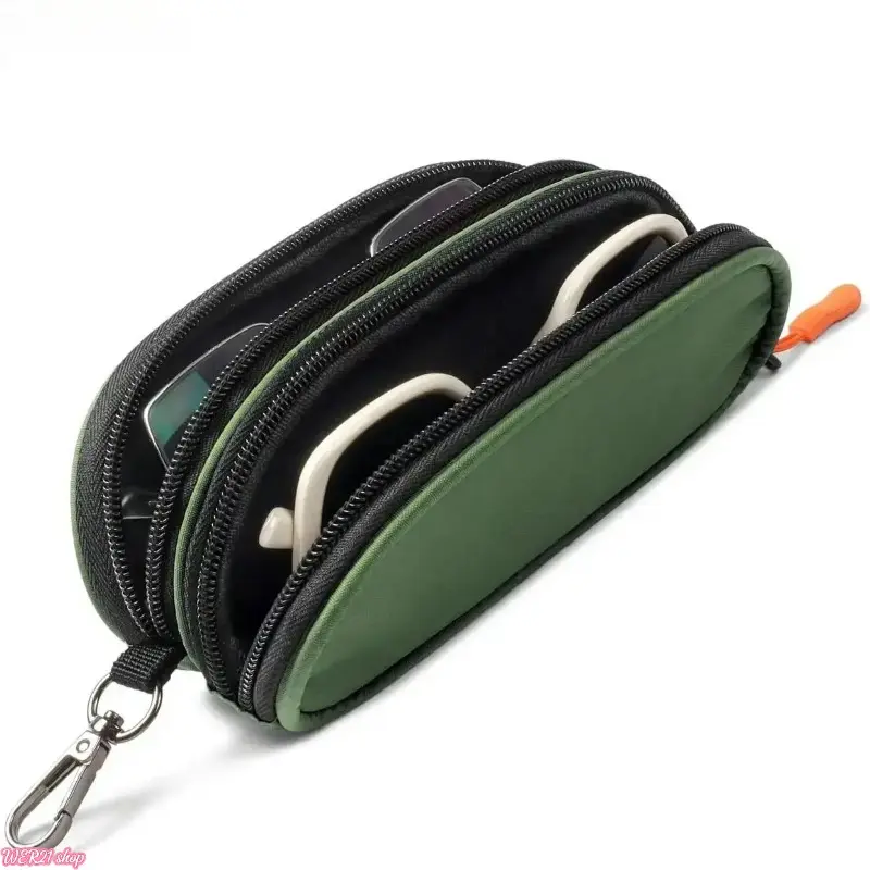 2026Dual Compartment Sunglasses Case Soft Portable Zipper Eyeglass Holder with Keychain Clip Travel-Friendly Glasses Organizer for Men Women Daily Use