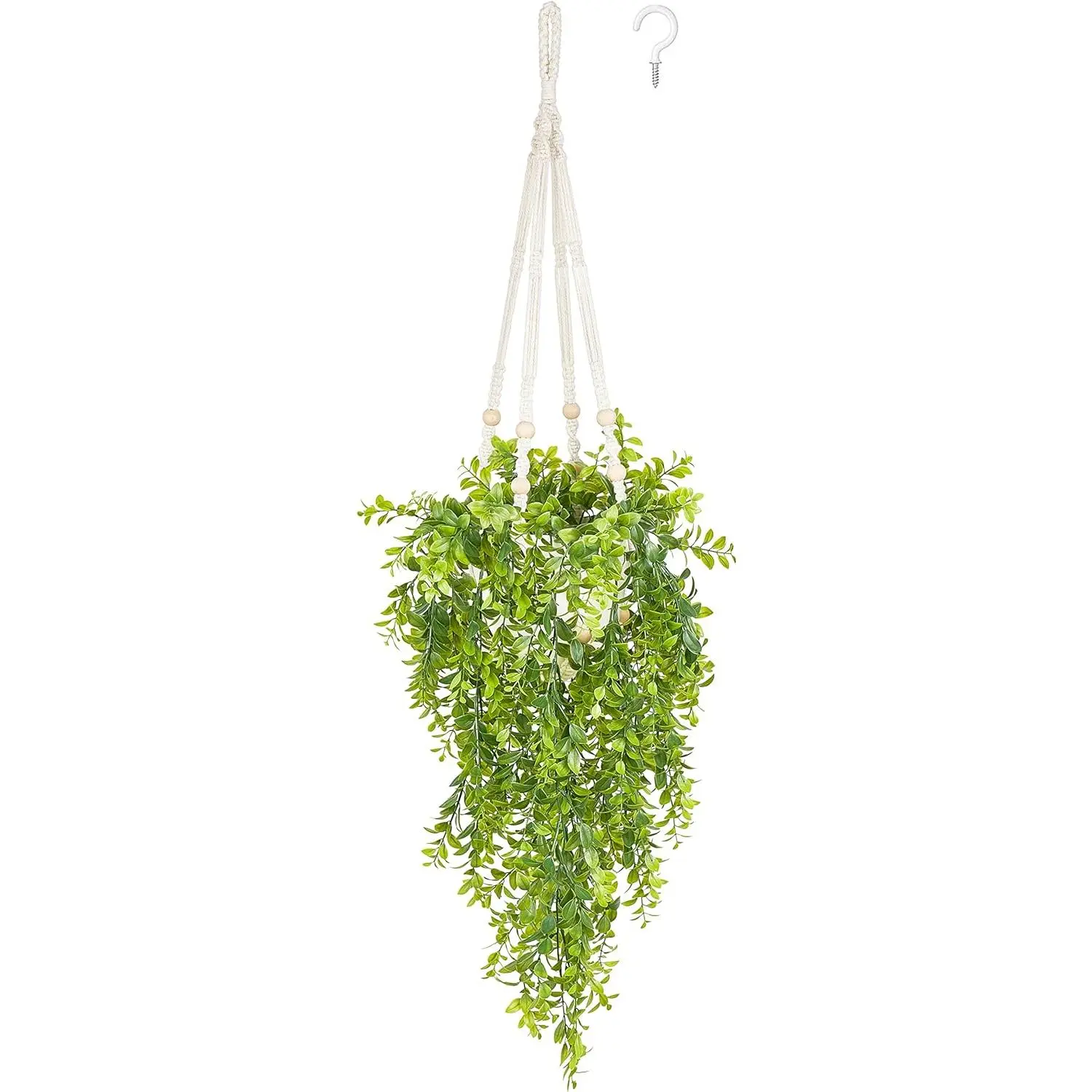 , Artificial   for  Decor Indoor | Macrame  Hanger with  Vines Faux Greenery  Planter for Bedroom Bathroom Office Living Room Boho Decoration
