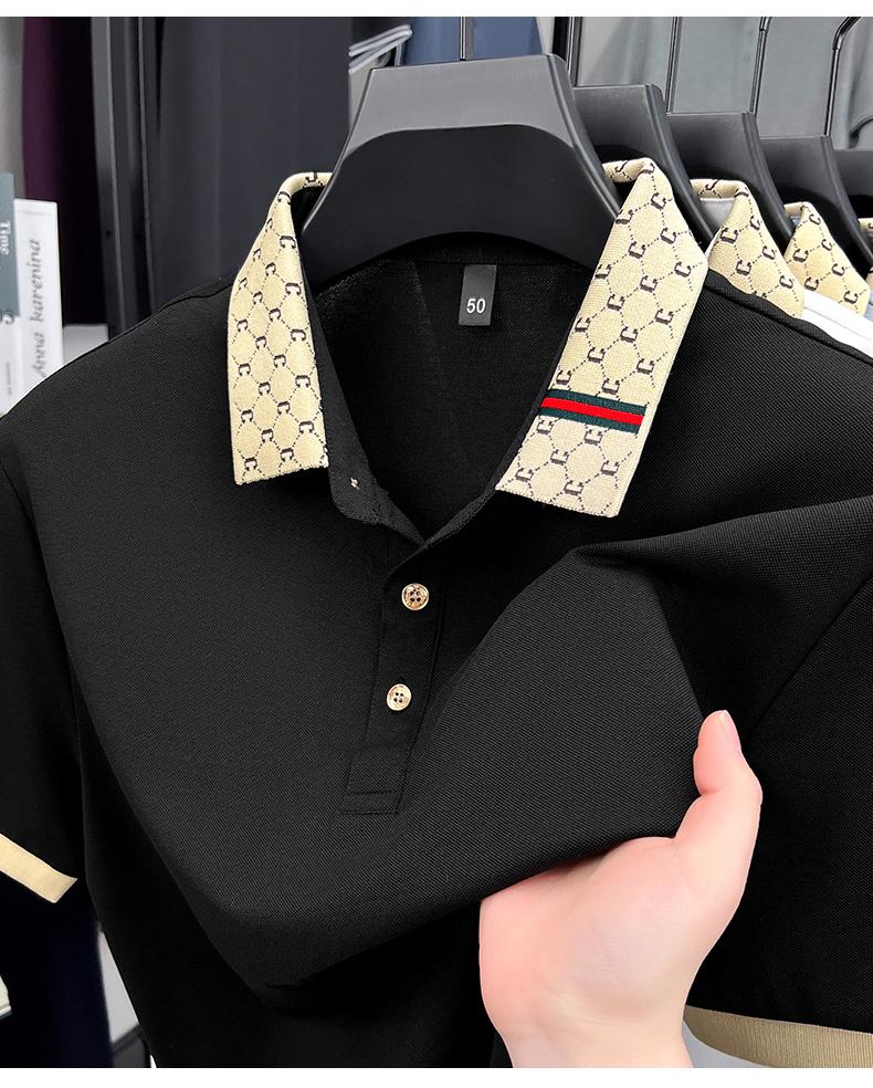 Fashion luxury brand short sleeve polo shirt men new personalized letter color blocked high-end casual breathable lapel T-shirt