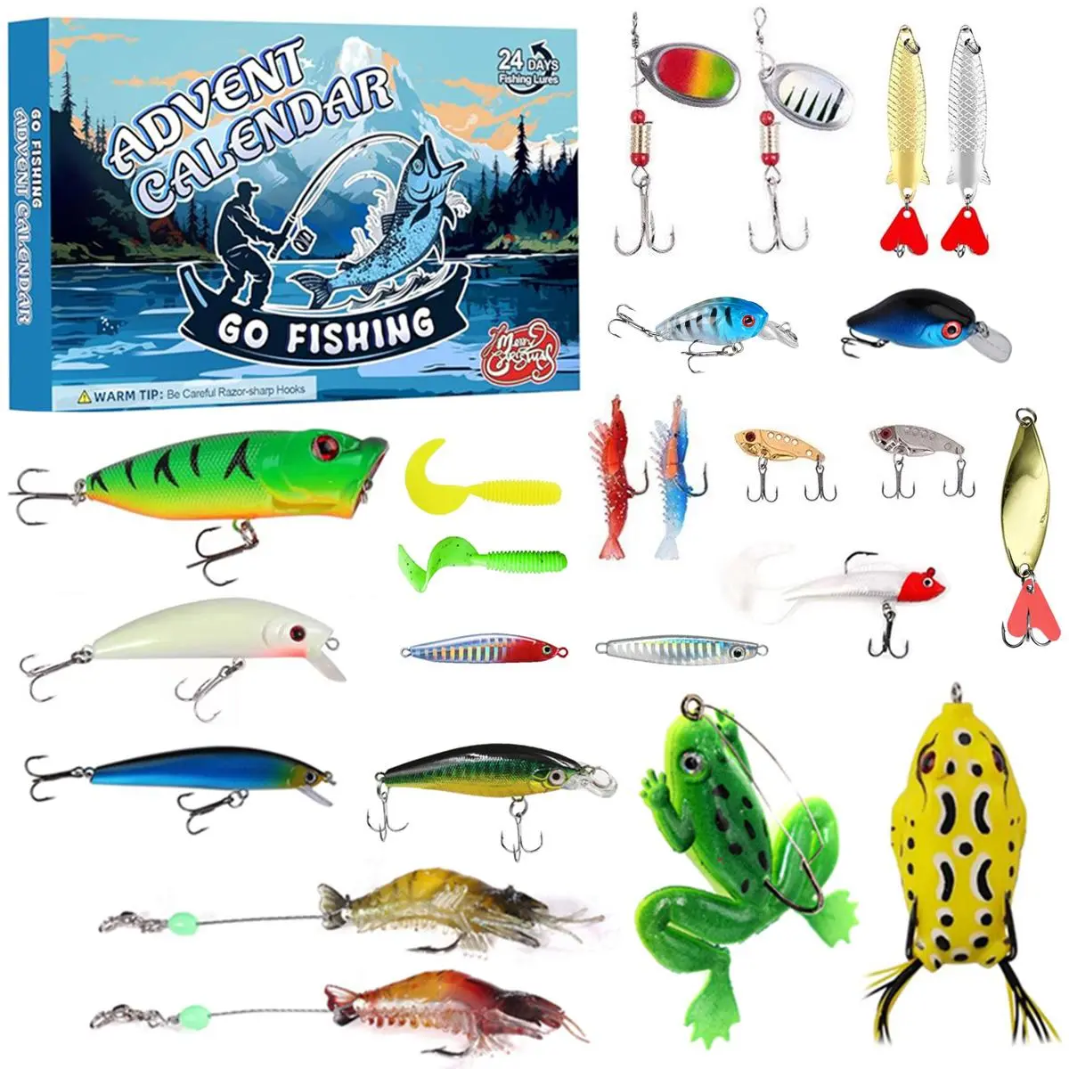 2026 Fishing Advent Calendar Lure Kit - 24 Days of Premium Fishing Lures & Tackle, Hard Baits, Spoons, Jigs for Freshwater & Saltwater, Christmas Countdown Gift for Anglers