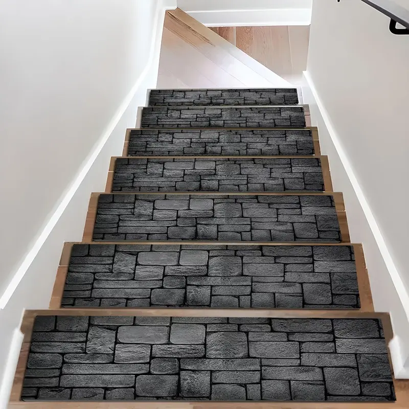 6/8/15 Piece Stair Mat Set, Irregular Stone Pattern, Indoor Outdoor Non-Slip Carpet, Rubber Backing, Ideal for Kids, Elderly, Pets