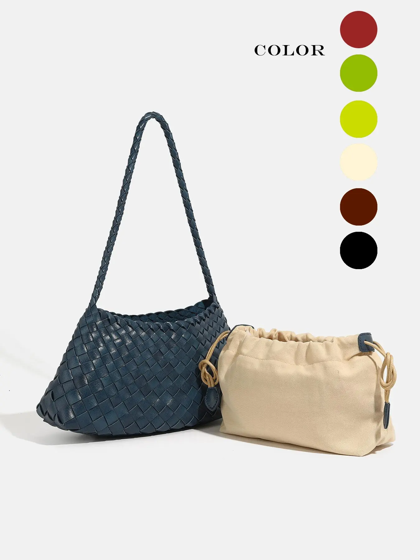 2026 Handmade Woven Basket Crossbody Bag, PU Leather French Style Shoulder Bag, Includes Drawstring Inner Pouch, Multicolor Beach Commute Bag, Crossbody Shoulder Bags