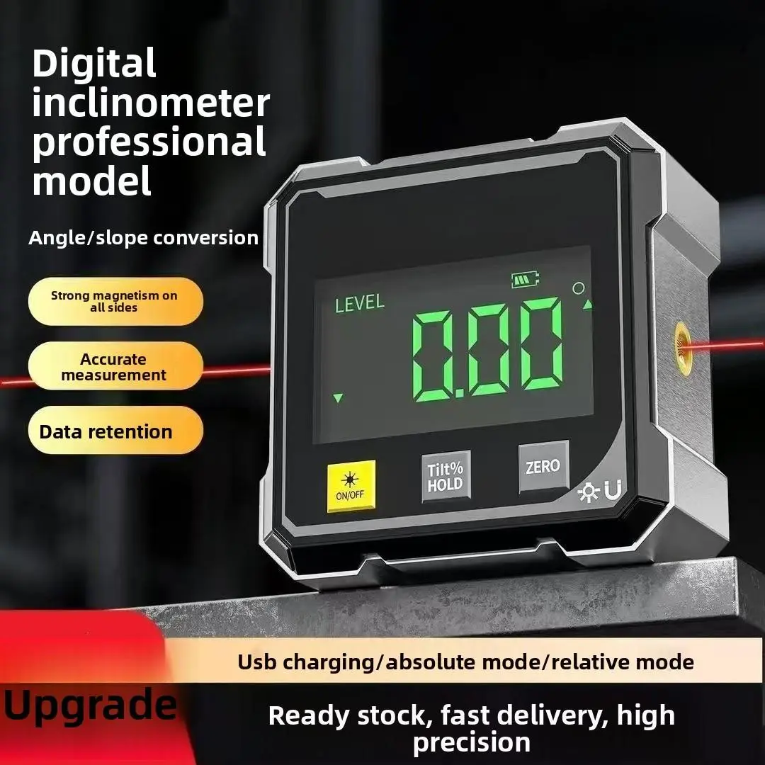 Digital Dual Green Laser Level - High Precision Measuring Tool for Home DIY & Construction, Rechargeable Compact Cube, Built-In Level Bubble, Simple Buttons, Wall Mountable, Degrees Inclinometer, Real-Time Data Support