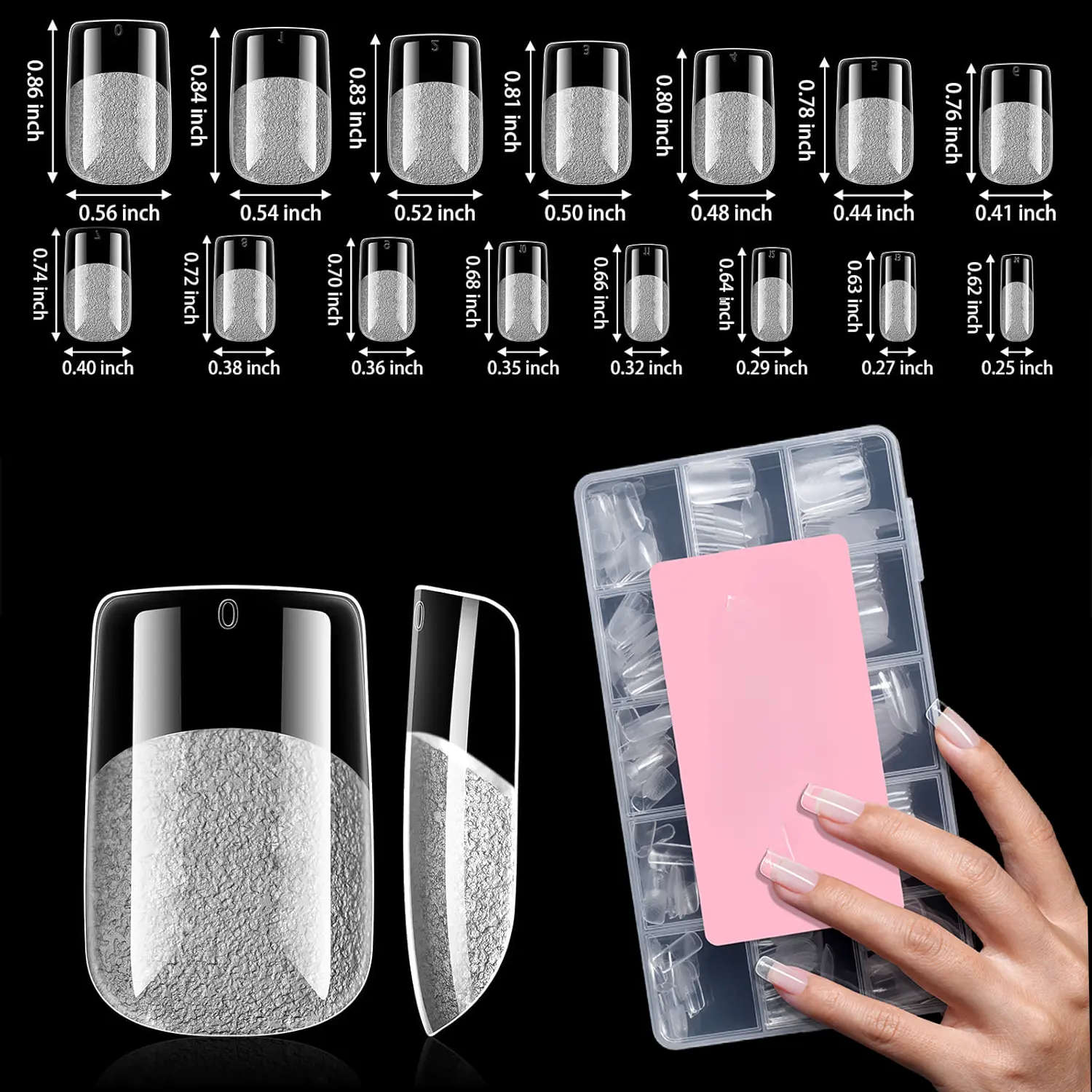 240 Pcs Short Square Half Matte Nail Tips, 15 Sizes Pre-Filed Half Cover Fake Nails, Skin-Friendly Acrylic Press on Nail Extensions for Salon Home Daily DIY Manicure