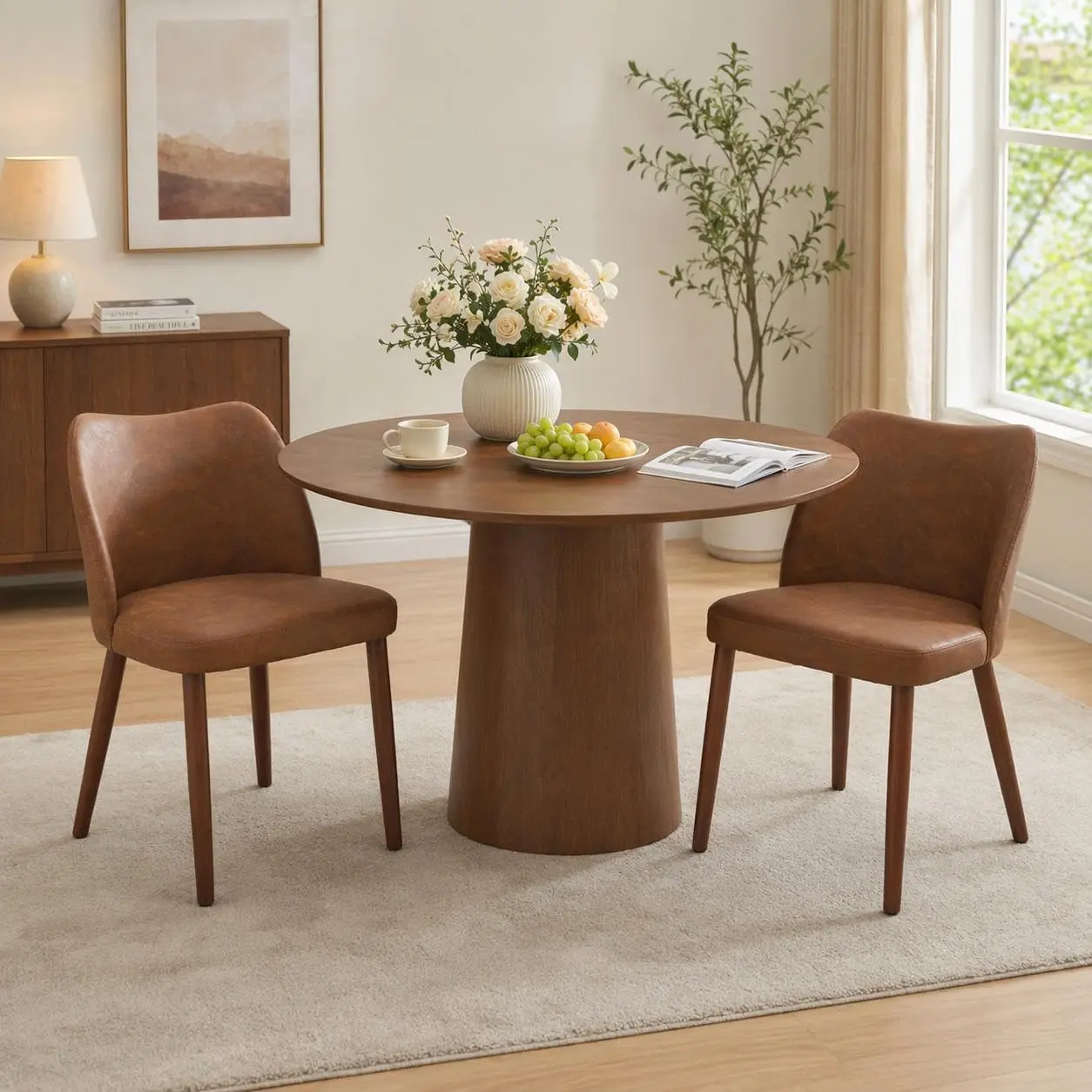 Modern Upholstered Dining Chairs Set of 2  PU Leather, Wingback Accent, Thick Cushions, Rubberwood Legs, Ergonomic Back, 300lbs Capacity, Dining, Kitchen, Living Room – 2-pack PU