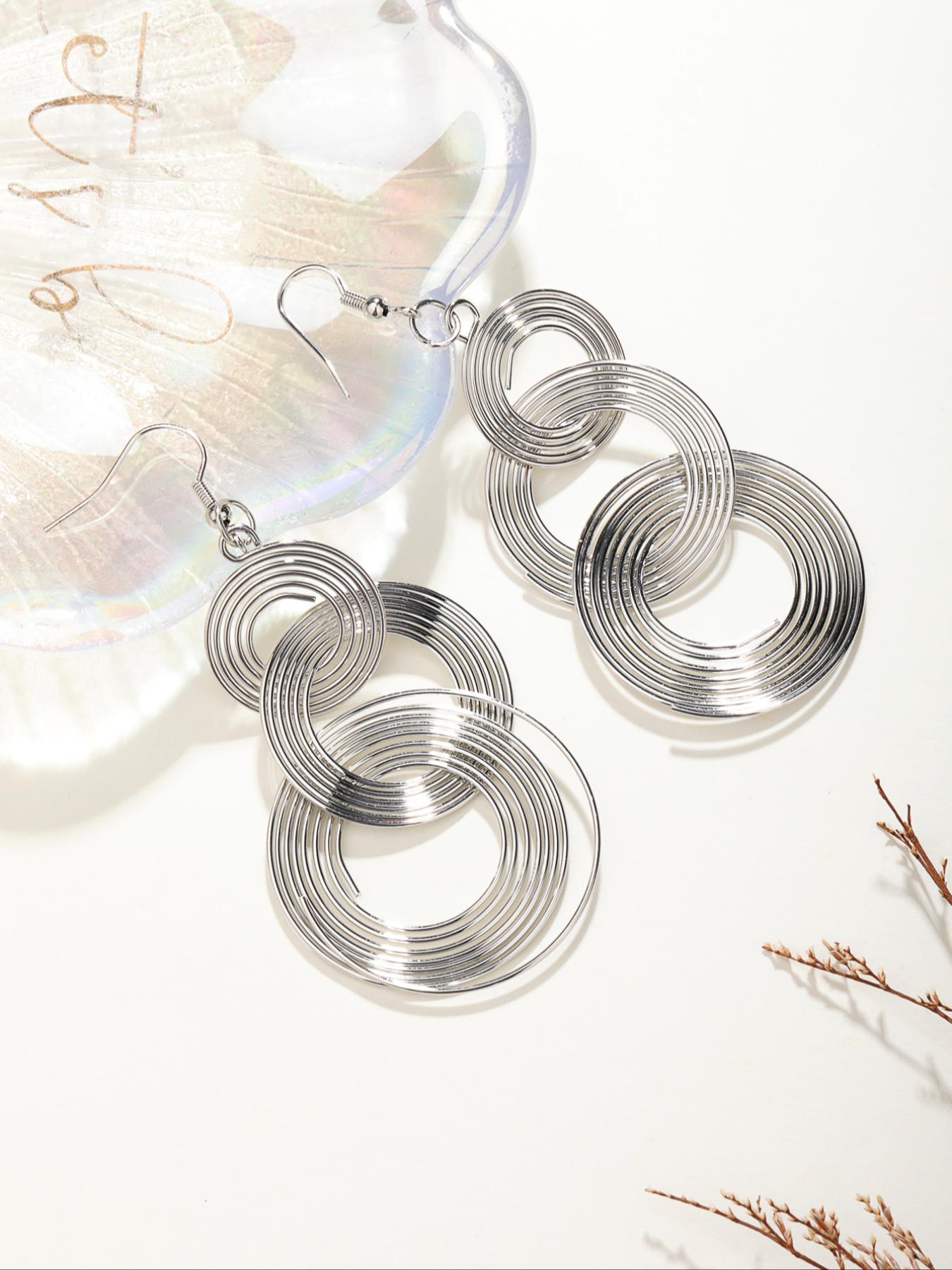1 Pair Women's Elegant Fashion Dangle Earrings, Multi-layer Round Shaped Hoop Design Dangle Earrings, Casual Trendy Jewelry for Daily & Party