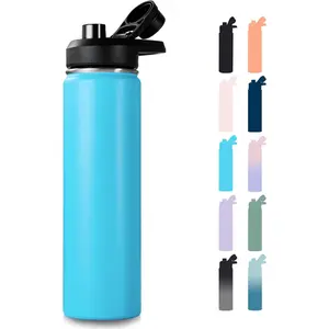 24 oz Insulated Water Bottle with Handle, 304 Stainless Steel Water Bottles with Wide Mouth, Double Wall Vacuum Sports Water Bottle, BPA Free, Keep Cold and Hot, Monster Blue