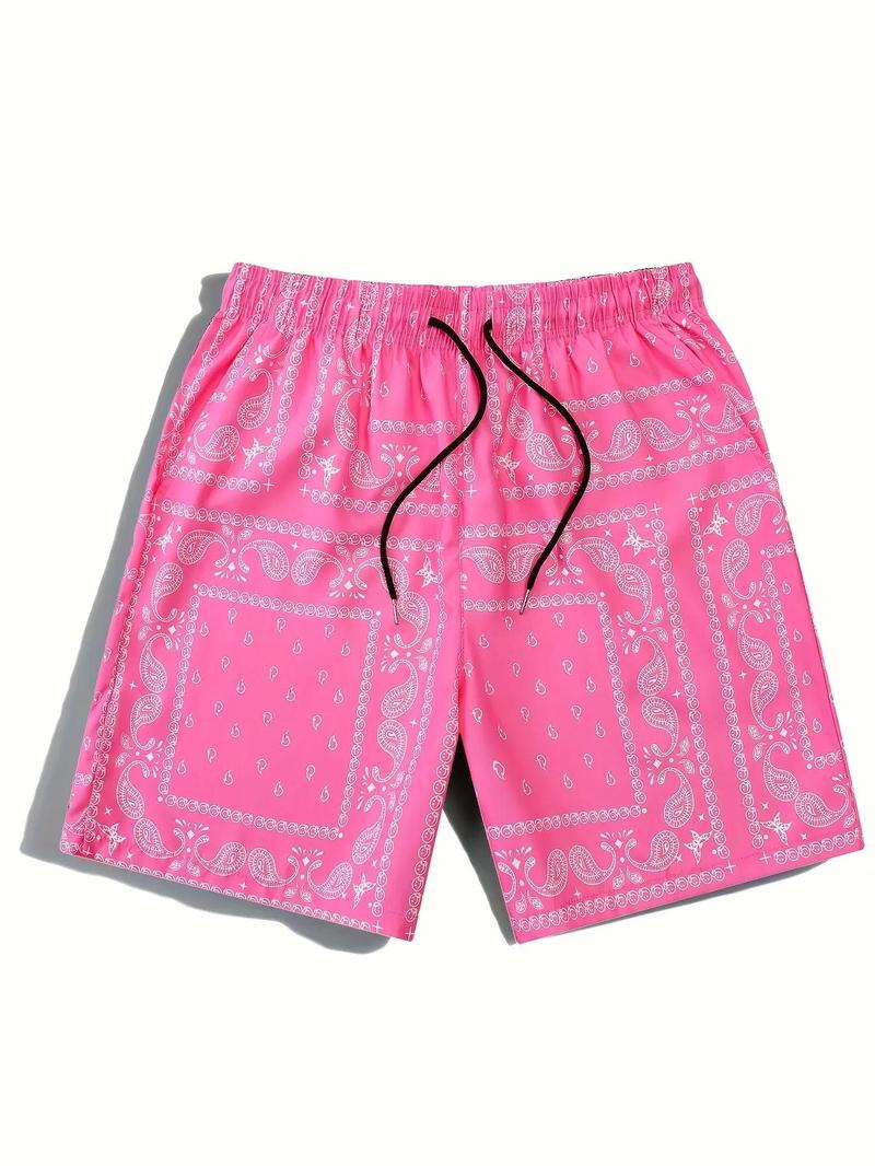 Men's Paisley Print Drawstring Waist Shorts, Shorts for Men, Comfy Clothes for Men, Casual Pocket Design Straight Leg Shorts for Summer, Men's Bottoms for Beach Vacation, Summer Beachwear 2024