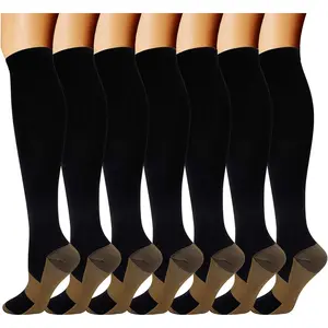 Double Couple 7 Pairs Copper Compression Socks  Men Women 20-30 mmHg Knee High Stockings