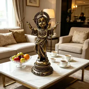 Premium Resin Statue of Infant Jesus with "I Will Reign" Inscription, Detailed Golden finish, Religious Home Decor, Catholic Gift for Church or Spiritual Display Tabletop Scenes Christmas Day