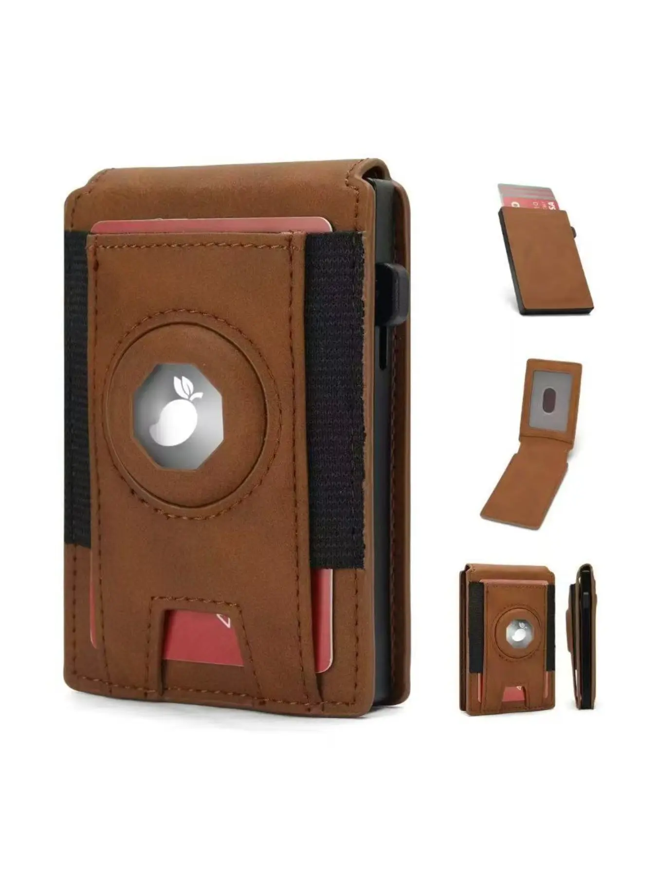 Business Men's Card Holder Anti-Magnetic Wallet, Two-Fold Aluminum Case, Airtag Compatible, Ultra Suede Leather, All Seasons