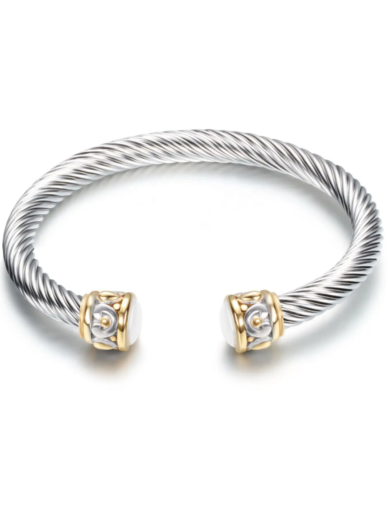 Vintage Titanium Steel Twist Wire Bracelet, 10mm Dual Color Rhinestone Cable Line, Stainless Steel Unique Fashion Bangle