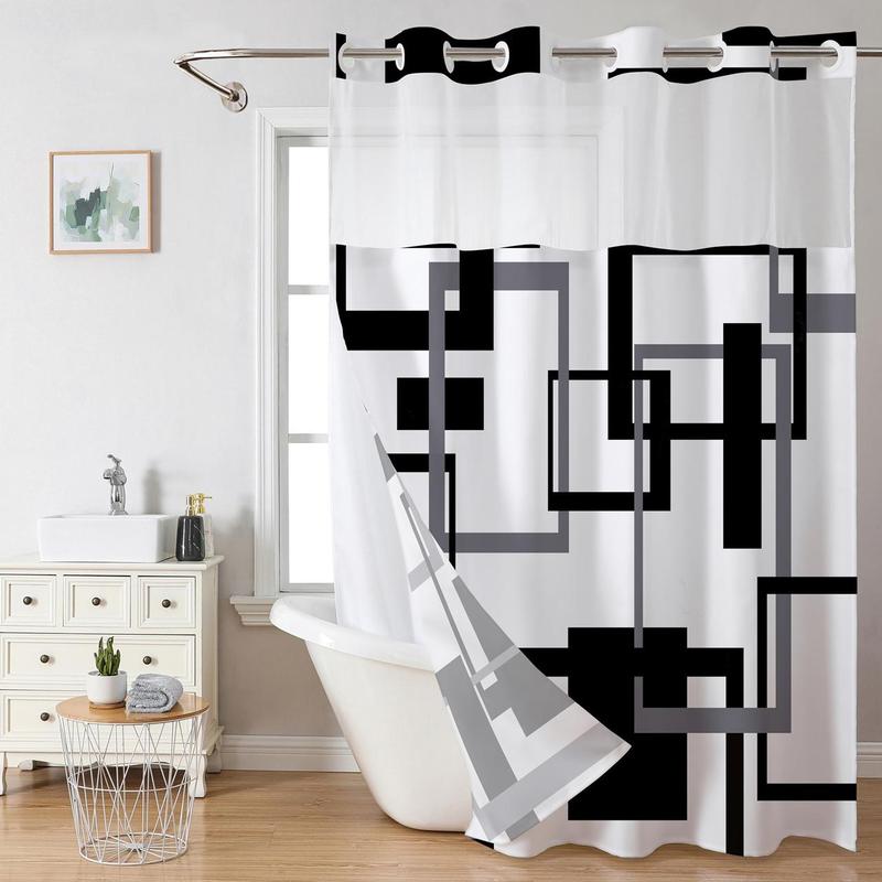 Double Layer Waterproof Shower Curtain, 1 Count Removable Shower Curtain with Snaps, Bathroom Supplies Shower Curtain