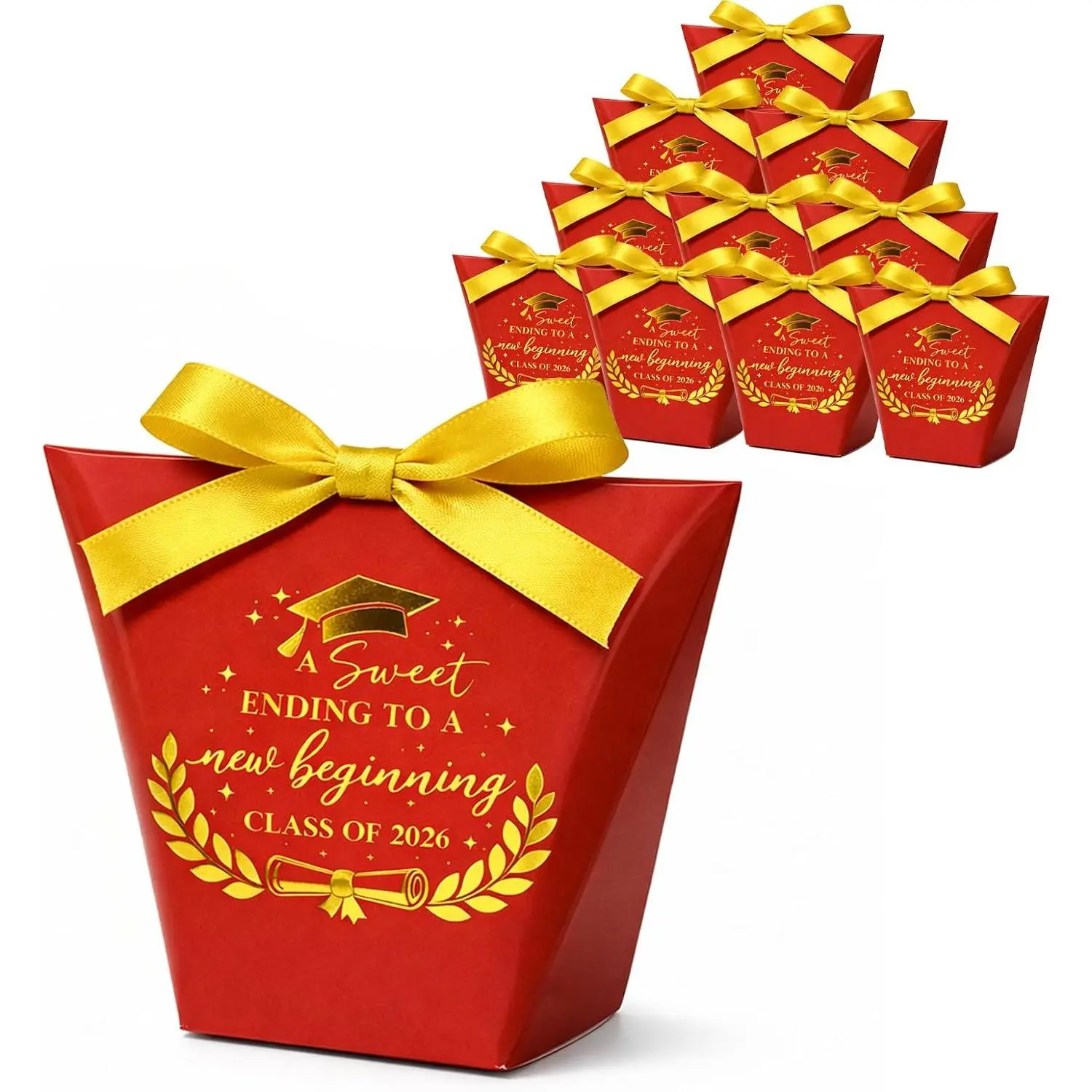 30 Pack Class of 2026 Graduation  Boxes, A Sweet Ending to a  Beginning Candy Favor Boxes for Grad Party,  Bags, Table Centerpieces & Graduation Decorations (Red)