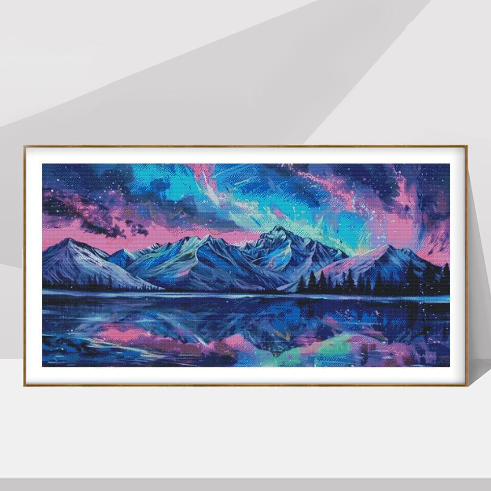 Mountain Pattern Cross Stitch without Frame, DIY Aurora Cross Stitch ...