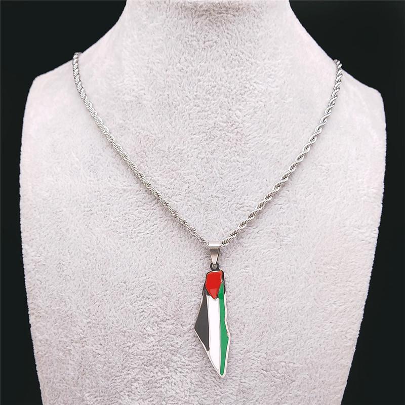 Palestine Map Flag Enamel Pendant Necklace Stainless Steel Rope Chain Fashion Statement Jewelry for Men Women Palestine Map Flag Enamel Pendant Necklace Stainless Steel Rope Chain Fashion Statement Jewelry for Men Women
