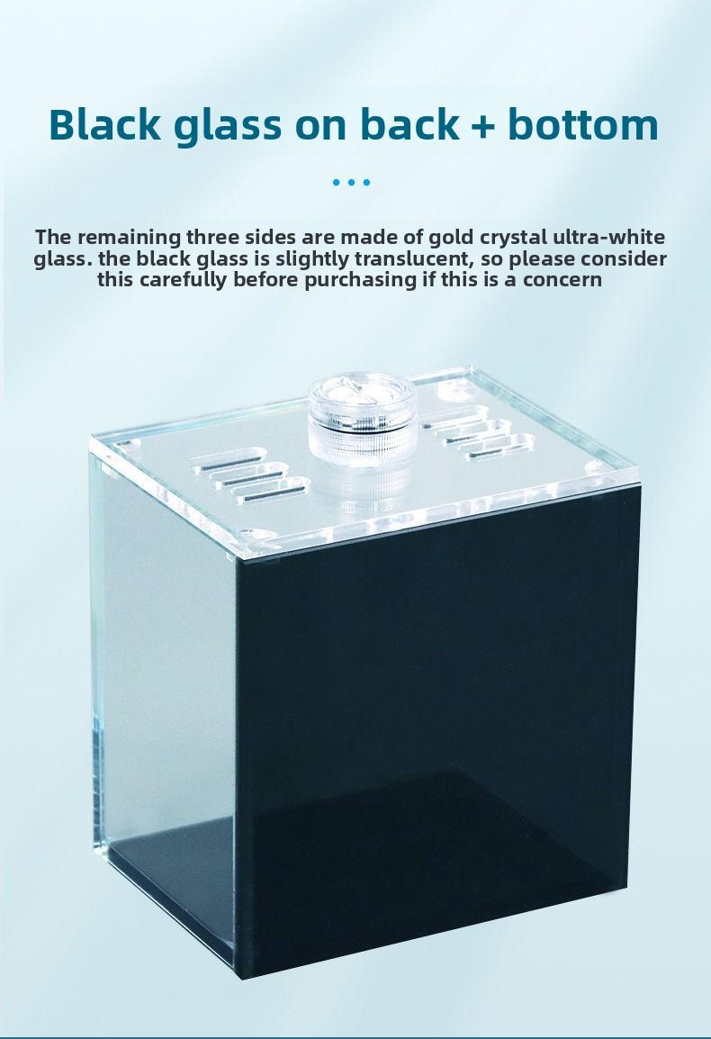 Master Small Fish Tank Black Glass Tank Desktop Small Glass Mini Ultra Clear Glass Betta Tank with LED Light Lid