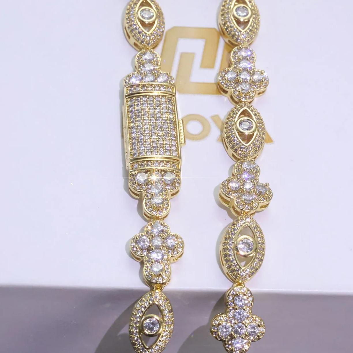 Eye Cross Cuban Chain Moissanite Bracelet S925 Silver Moissanite Hip Hop Jewelry Micro Pave Design Gift for Men Women