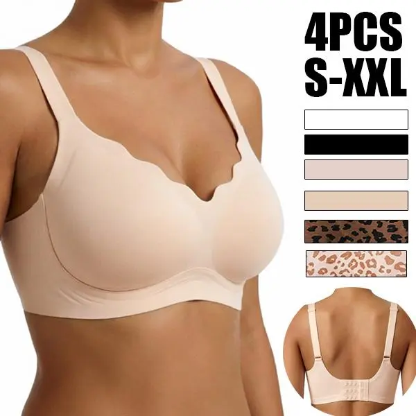 EssElegance Flawless Under Outfit Seamless Wireless Support Bra, Women Fashion Scalloped Wave Neck Zero Feel Invisible Bralette, Thick Wide Smoothing Compression Band Ultra Soft Breathable Lingerie for Daily Casual & Layering Use