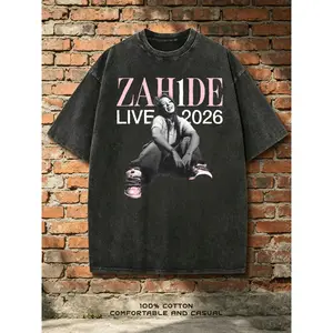 Vintage Acid Washed T Shirt ZAHIDE LIVE 2026 Singer Portrait Pink Sneaker Graphic Tees Men Women Y2K Concert Tour Oversized Streetwear Retro Distressed Short Sleeve Tops
