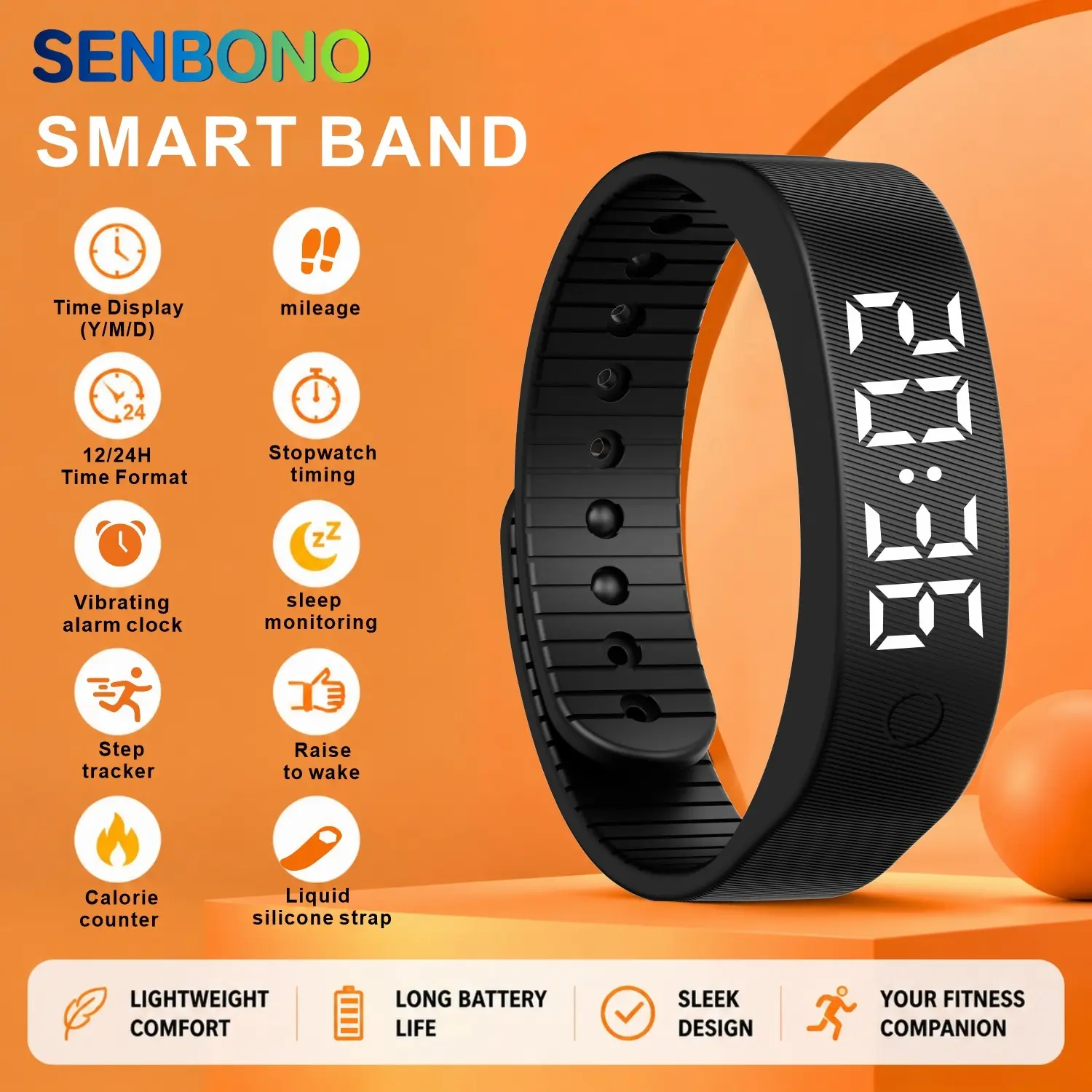SENBONO lightweight multifunctional LED watch, USB charging, Rechargeable, time/date, step counter, stopwatch, calorie counter, luminous display screen, suitable for outdoor sports and cycling, suitable for both men and women - the watch includes