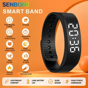 SENBONO lightweight multifunctional LED watch, USB charging, time/date, step counter, stopwatch, calorie counter, luminous display screen, suitable for outdoor sports and cycling, suitable for both men and women - the watch includes